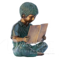 Outdoor garden decoration life size bronze metal crafts children reading statues